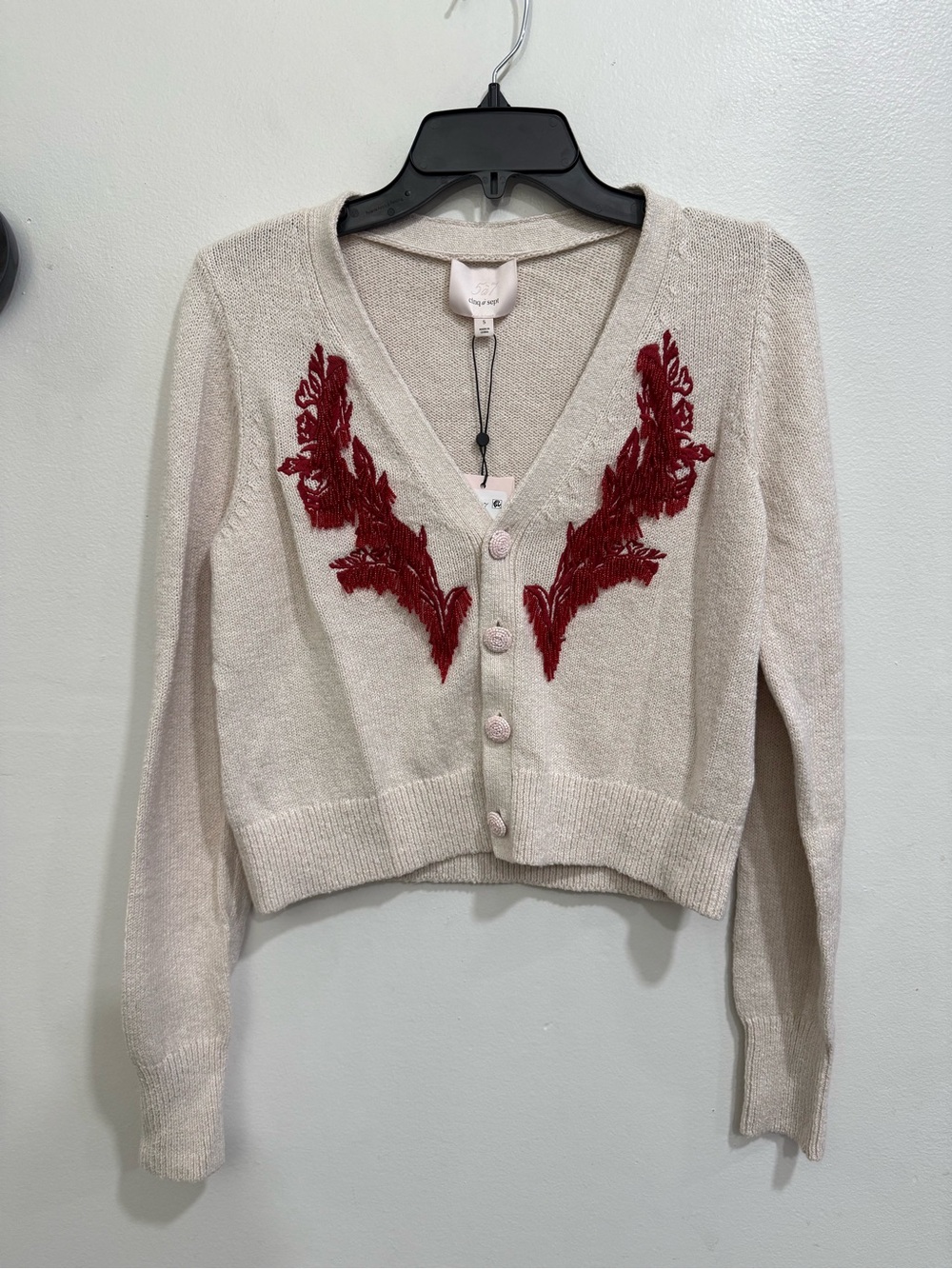 NWT Cinq à Sept Nikko Beaded Crop Cardigan Sz Small in GARDENIA